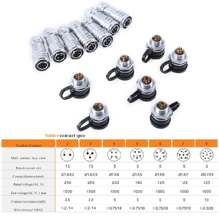 SF12 Connector Plug and Socket Set, Waterproof Metal Aviation Plugs SF1210 Plug SF1212 Socket for Electronic Devices