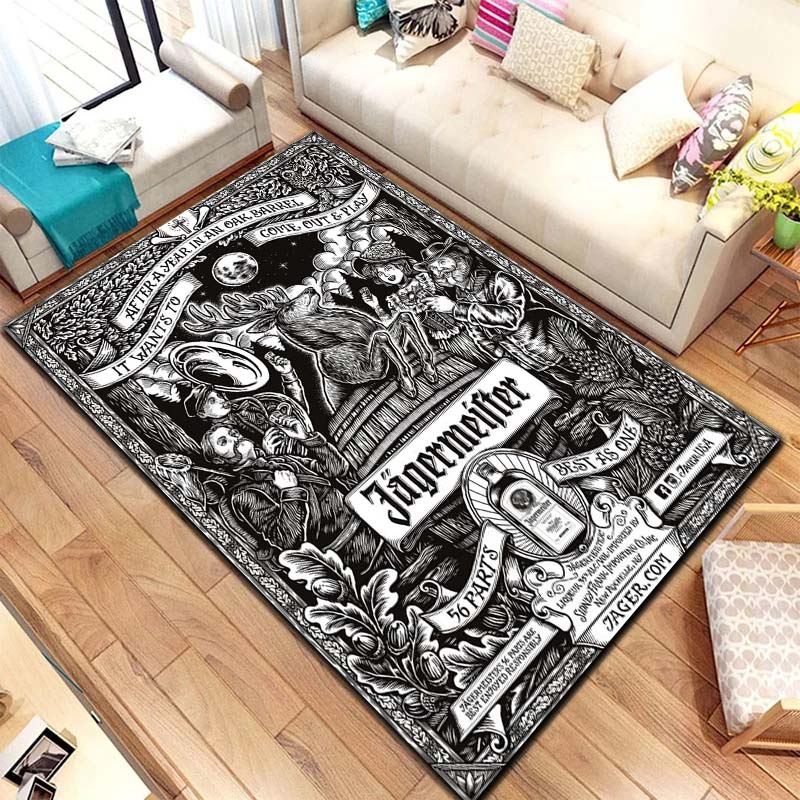 J Jagermeister Deer Logo Flannel Printed Area Rug Non Slip Washable Floor Mat Living Room Bedroom Sofa Decor Indoor Doormat Gift