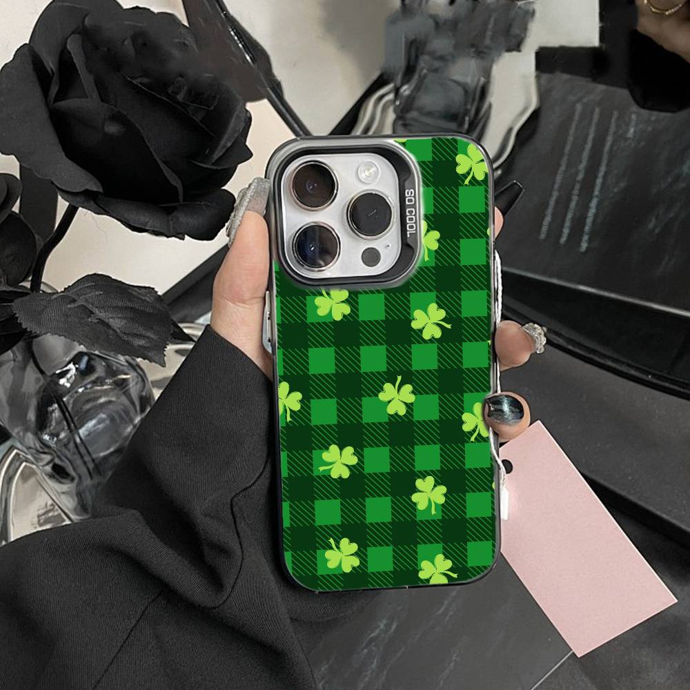 2026-Four-leaf clover Phone Case For iPhone 17,16,15,14,13,12,Pro MAX Black Matte Shockproof Cover