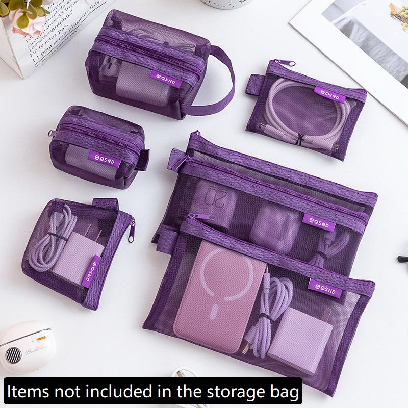 

6Pcs Transparent Mesh Coin And Miscellaneous Storage Bags, Portable 3D Card Organizer Pouches Cosmetic Bags Travel Storage Bag фиолетовый