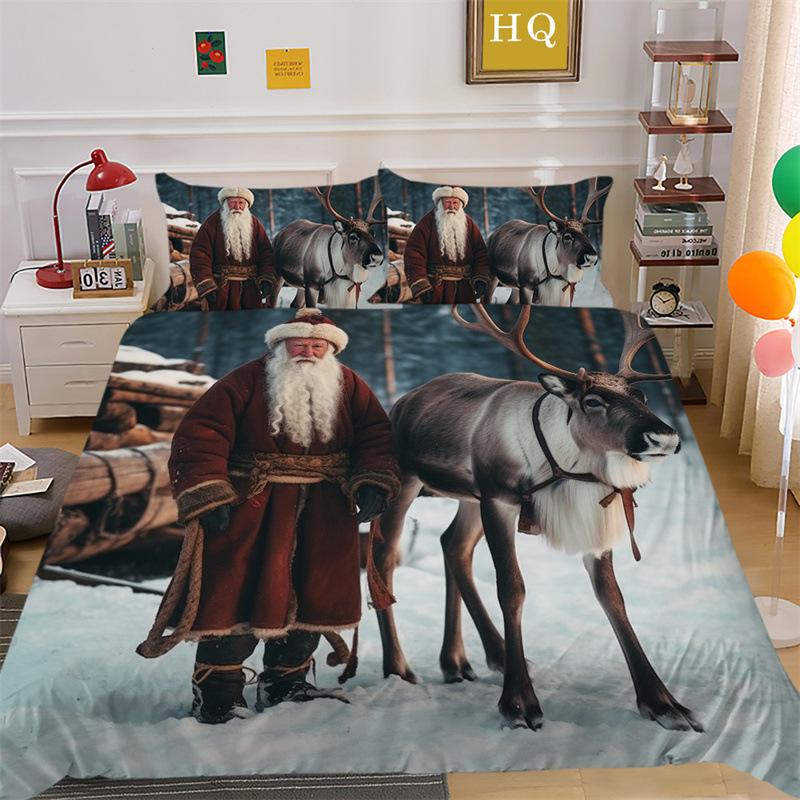 Christmas Snow Scene 3D Printed Polyester Pillowcase Quilt Cover Two Or Three Piece Set