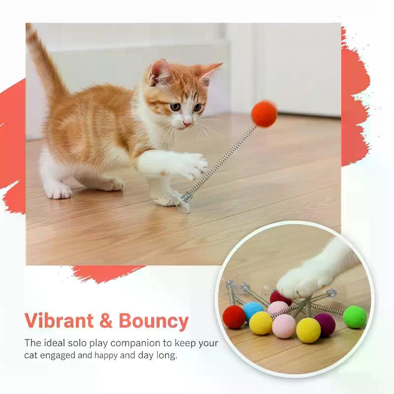 Cat Fur Ball Spring Toy Teasing Cats Relieve Boredom Pet Interactive Toy Fun-colored Cat Teaser Stick