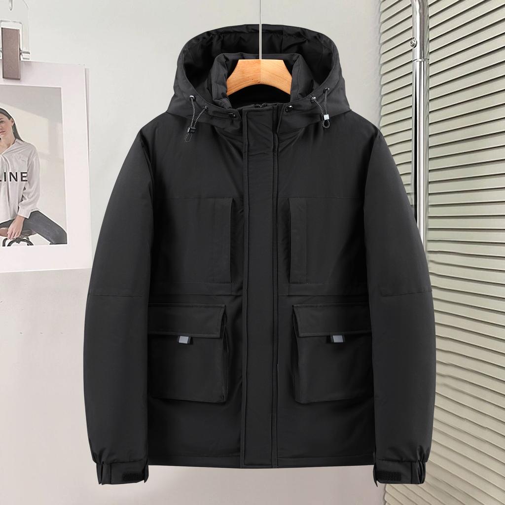 Men's Hooded Rain and Cold Resistant Winter Jacket Thickened Warm Lightweight Casual Loose Comfortable Cotton Jacket Punching Jacket