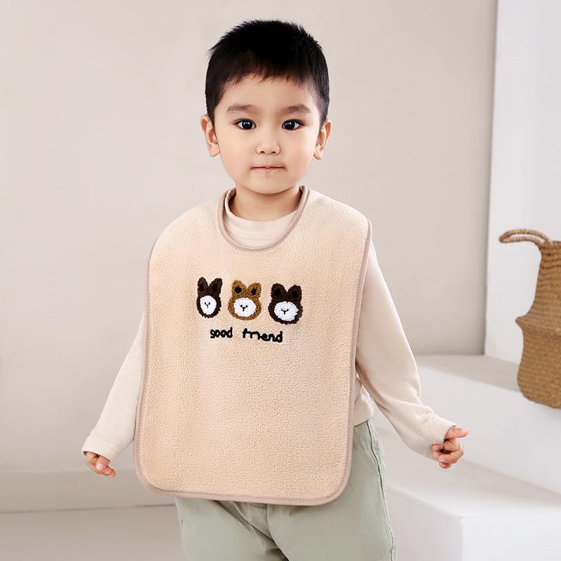 

Kids Coral Fleece Bib & Washcloth - Multi-functional Baby Smock for Brushing Teeth, Face & Hand Cleaning, Absorbent Drool Towel