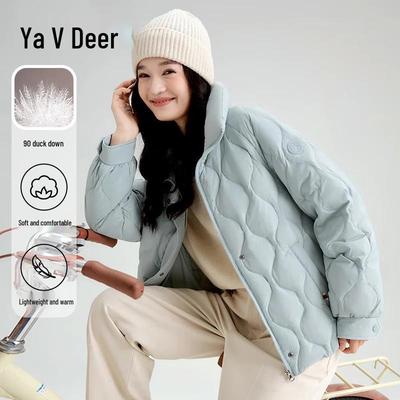 Yalulu Women's Lightweight Wave Quilted Stand Collar Down Jacket