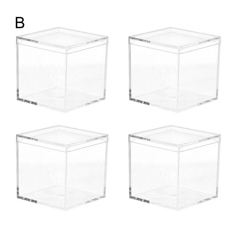 4Pcs Wedding Clear Candy Box Plastic Transparent Square Cube Box Portable Lid Case Storage Organizer