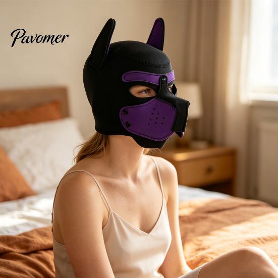 Soft Elastic Cosplay Mask Full Head Dog for Adult Role Play, Neoprene Animal Breathable Pet Party with Removable Mouth And Foldable Ears, Puppy
