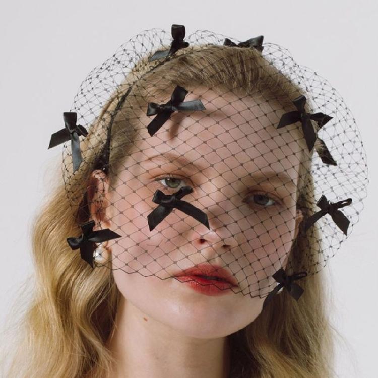 Black Birdcage Veil Fascinator Hairband With Bows Detail Wedding Hair Accessory Retro Theme