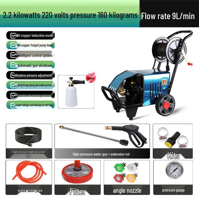 Black Cat 220V Commercial Car Washer: High-Pressure Cleaning Machine for Homes, Industrial, and Livestock Use