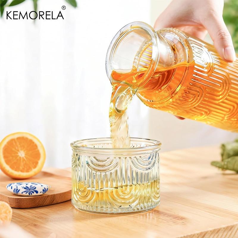 Vintage Glass Water Pitcher Set with Tumbler Bedside Carafe Clear Glass Pitcher Suitable for Juice Tea for Bedroom Bathroom