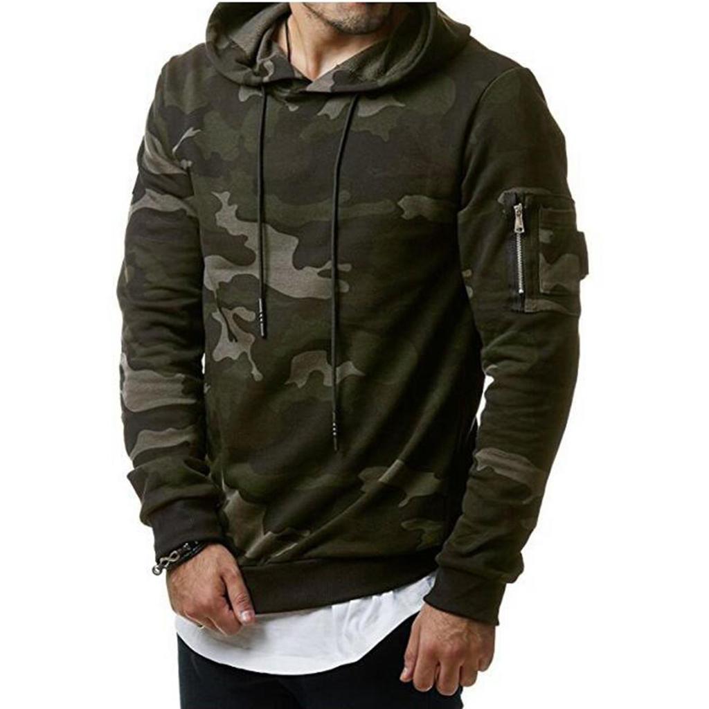 Hanorac Camuflaj Modă Bărbați Hanorac cu Șnur Închidere Nervurată Buzunar pe Mânecă