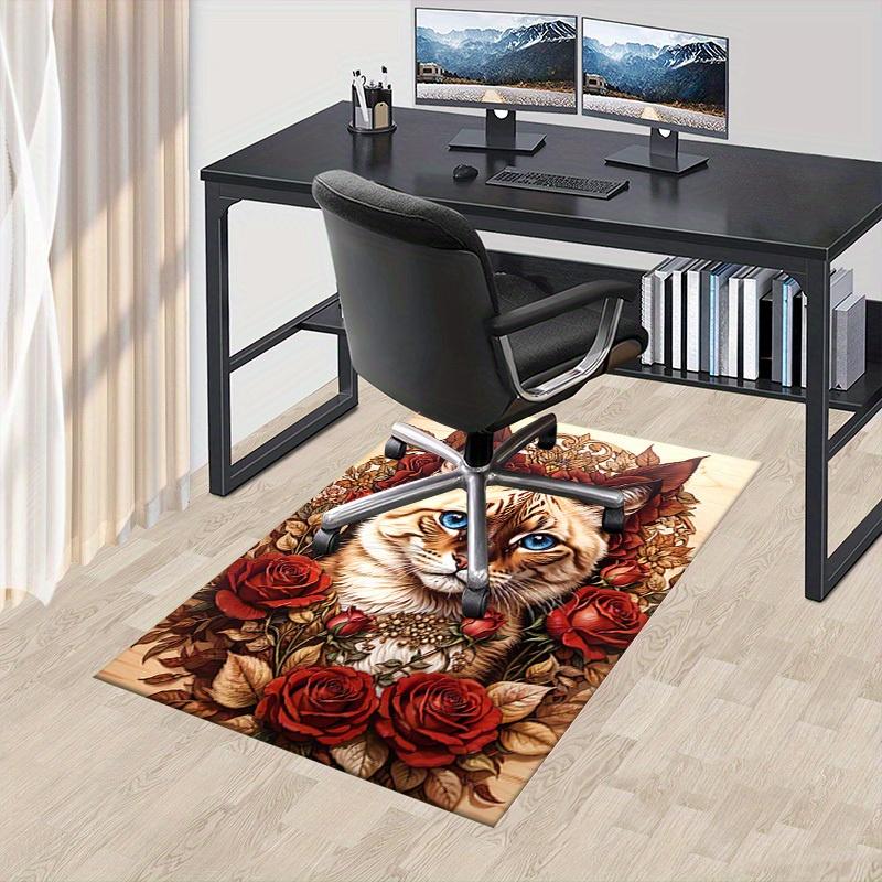 1pc Cat Roses Themed Rug for Home Decor, Non-slip Office Carpet, Chair Mat, Outdoor Mat, Christmas and Halloween Gifts-0731167