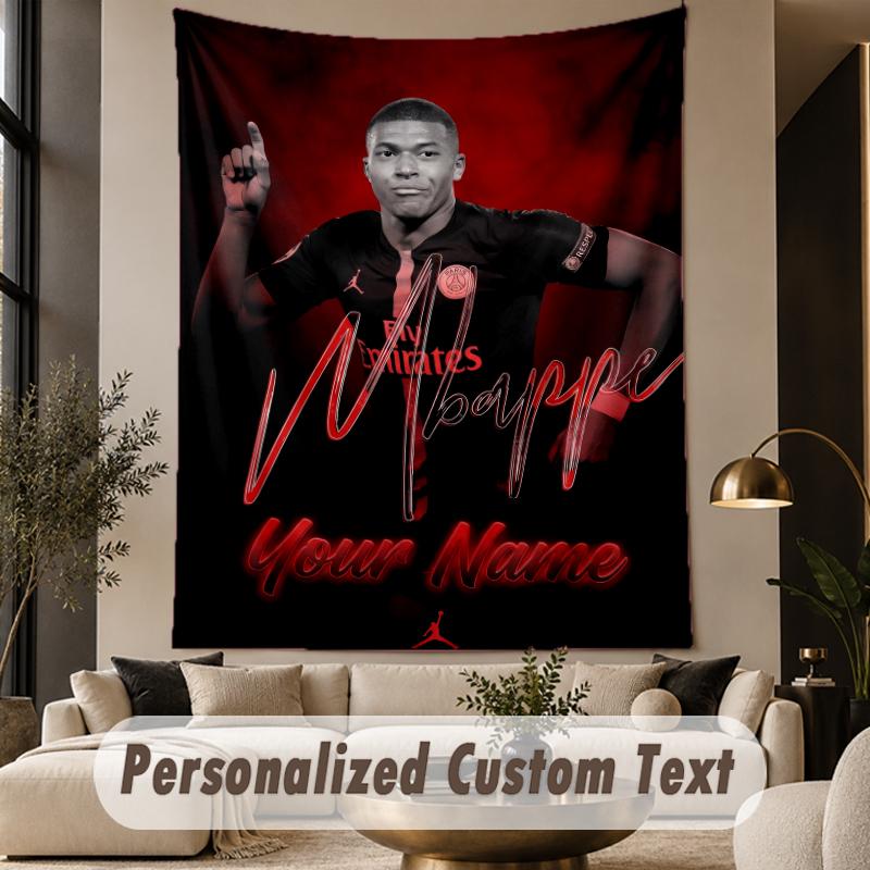 Custom Text Tapestry Kylian Mbappe Print Wall Tapestry Indoor Living Room Wall Decor
