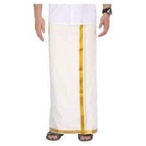 Mens Dhoti Cotton 2 Mtrs Fancy Border Dhothi/Vesti/Mundu White Colour Pack of 1 B0CTSYWKQ1