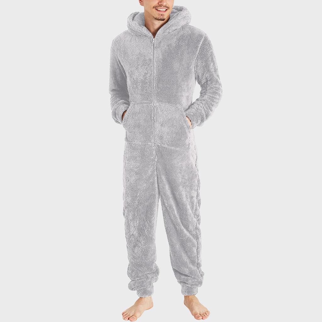 Men's Zipper Warm Plush Jumpsuit Warm Pajamas