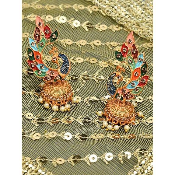 Women's 22K Gold Plated Metal Peacock Design Jhumki Earring
