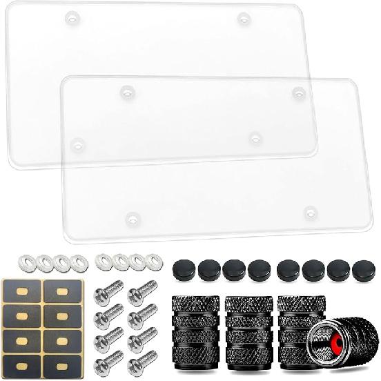 2 Pack License Plate Covers- Clear Flat License Plate Cover, Novelty Unbreakable Car Tag Frame Protector For Vehicles/Trucks, With Screws, Black Clear Cover - 2 Pack