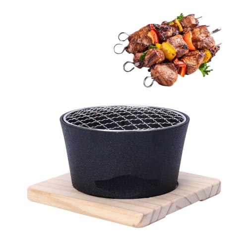 Single-person Stove, Charcoal Grill, Yakiniku Plate, Single-person Mini Yakiniku Stove, Tabletop Stove with Dedicated Wooden Stand, Tabletop Yakiniku