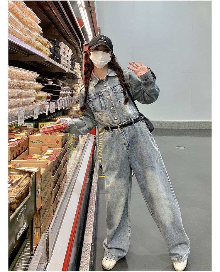 2024 Women's Loose Fit Denim Jumpsuit - Spring/Autumn Casual Age-Reducing Style