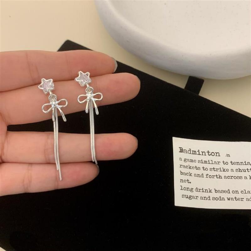 Exquisite Crystal Moon Butterfly Drop Earrings For Women Korean Fashion Star Bowknot Tassel Earrings Wedding Party Jewelry Gifts