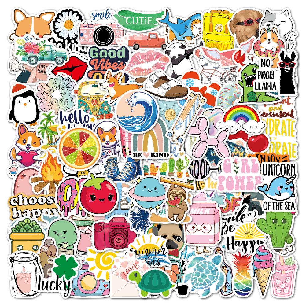 100Pcs Aesthetic Stickers 100 Pvc Waterproof Cute Cartoon Guitar Luggage Outdoor Fresh Stickers