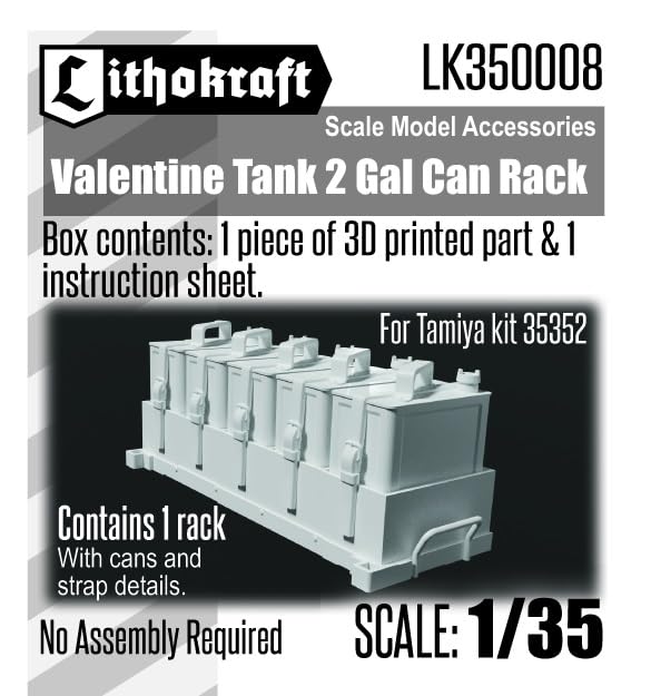 Lithocraft 1/35 WWII British Valentine Infantry Tank 2-Gallon Can Rack (for Tamiya 35352) Plastic Model Parts LK350008 (Tank)