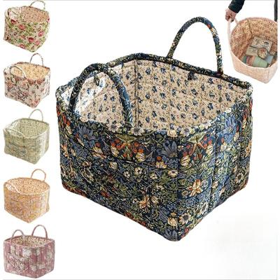 Boho Fabric Storage Basket, Floral Laundry Baskets,Decoration Large Capacity Storage Baskets, Portable Folding Storage Bag for Clothes and Sundries