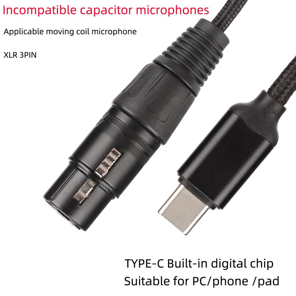 Entatial USB C Microphone Cable, 82dB USB C to XLR Female Cable Low Noise High Sampling Rate USB C to XLR Female Cable for Stage Use