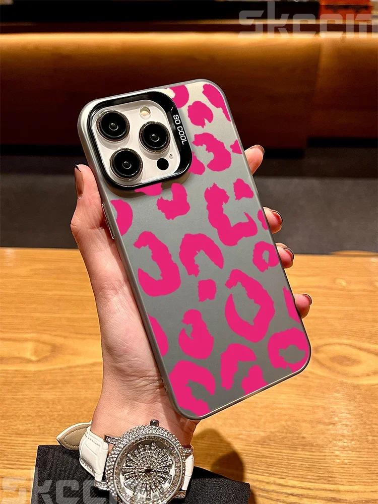Leopard Print Art Electroplate Silver IMD Phone Case For iPhone 15 Pro Max 16 14 13 12 11 7 8 Plus X XS XR Shockproof Hard Cover