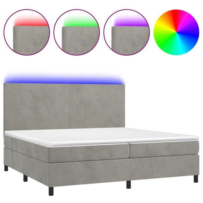 VidaXL Slat Bed Base with LED Mattress, Upholstered Bed with Headboard, Double Bed, Adult Bedroom Bed, Modern, 3136023