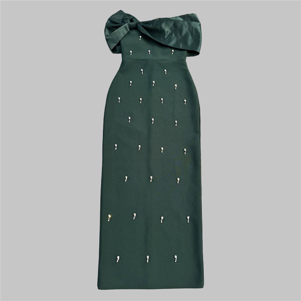 

Elegant Off-Shoulder Evening Gown: European & American High-End Socialite Bandage Dress S темно-зелений колір