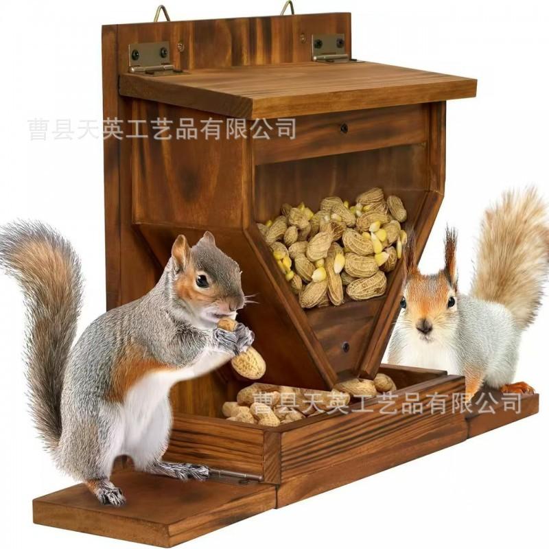 Wooden Squirrel Feeder Hanging Garden Decor Craft Outdoor Wildlife Attraction