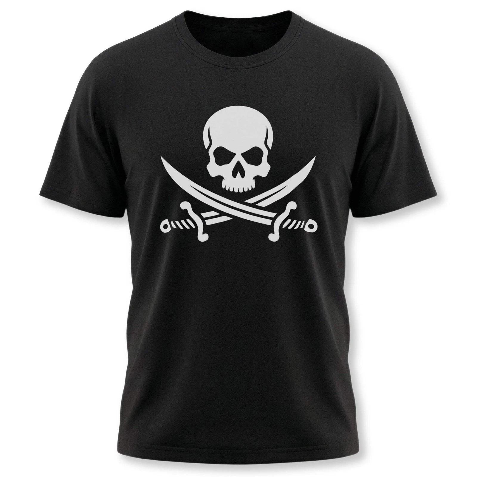 Pirate Skull & Crossed Swords T-Shirt | Jolly Roger Graphic Print Tee Shirt M