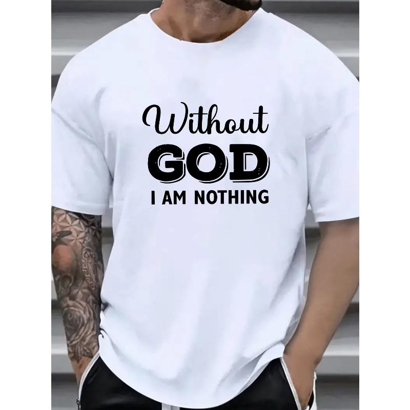 

Мужская футболка с принтом на латыни Без Бога я ничто , свободного кроя, с круглым вырезом, короткий рукав, подходит для всех сезонов, повседневная одежда для церкви S белый