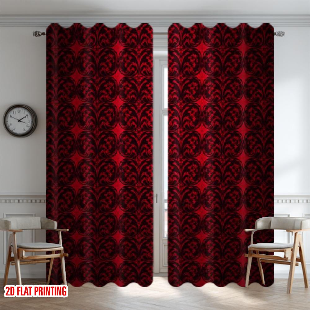 2D Flat Printing 2pcs Curtain Scene Curtain Red Floral Design Digital Printed Polyester Drapes Birthday Party for Bedroom Living