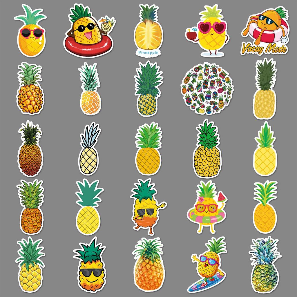 50 Pineapple Fruit Stickers for Scooter, Luggage, Laptop, Car, Motorcycle, and Stationery Decoration
