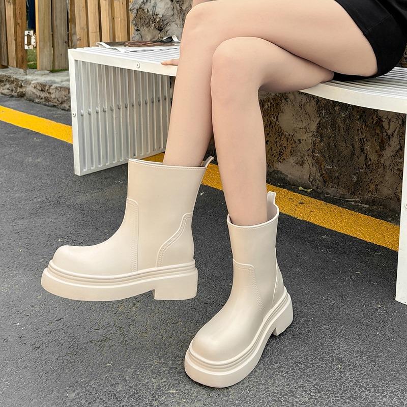 Medium Tube Rain Shoes Water Shoes Women's Rain Boots Thick-soled Adult Fashion Outer Wear Waterproof Outdoor Rainforest Hiking Water Boots Snow Boots