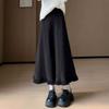 Women's High-Waisted Woolen Tassel Knitted A-Line Midi Skirt for Autumn and Winter