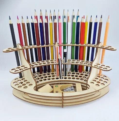 Paint Brush Holder Holes Wooden Paint Brush Holder Stand Desk Organizer Watercolor Brush Tray Rack for Pencils Paint Brushes