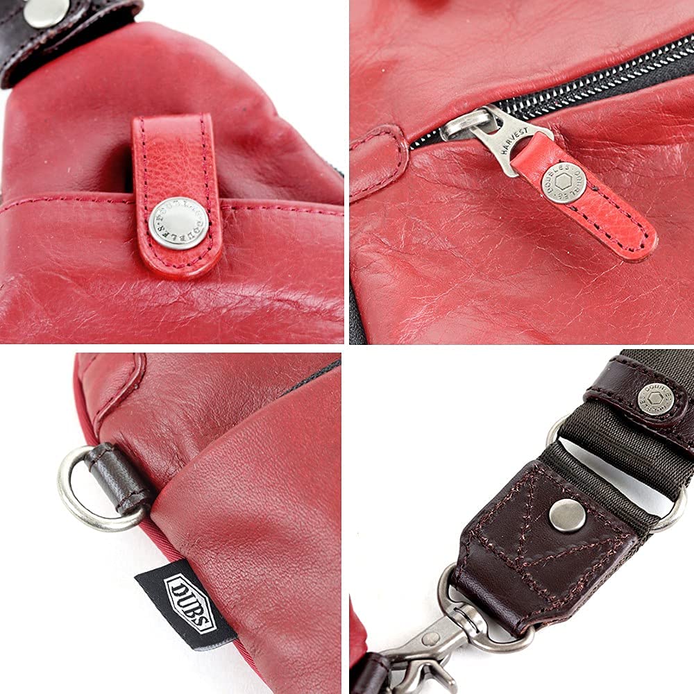 DOUBLES Body Genuine Men's One-Shoulder Bag, Stylish, Leather, Small, Red, JMO-7450