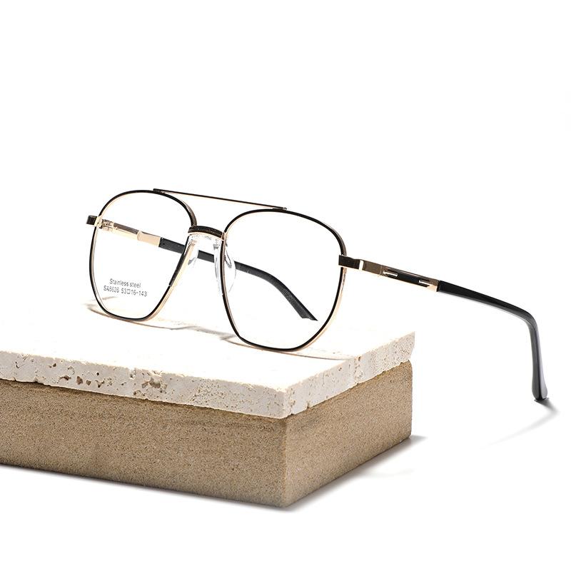 Glasses Double Beam Square Flat Glasses Metal Glasses Saddle Nose Pad Large Frame Glasses Women'S Glasses