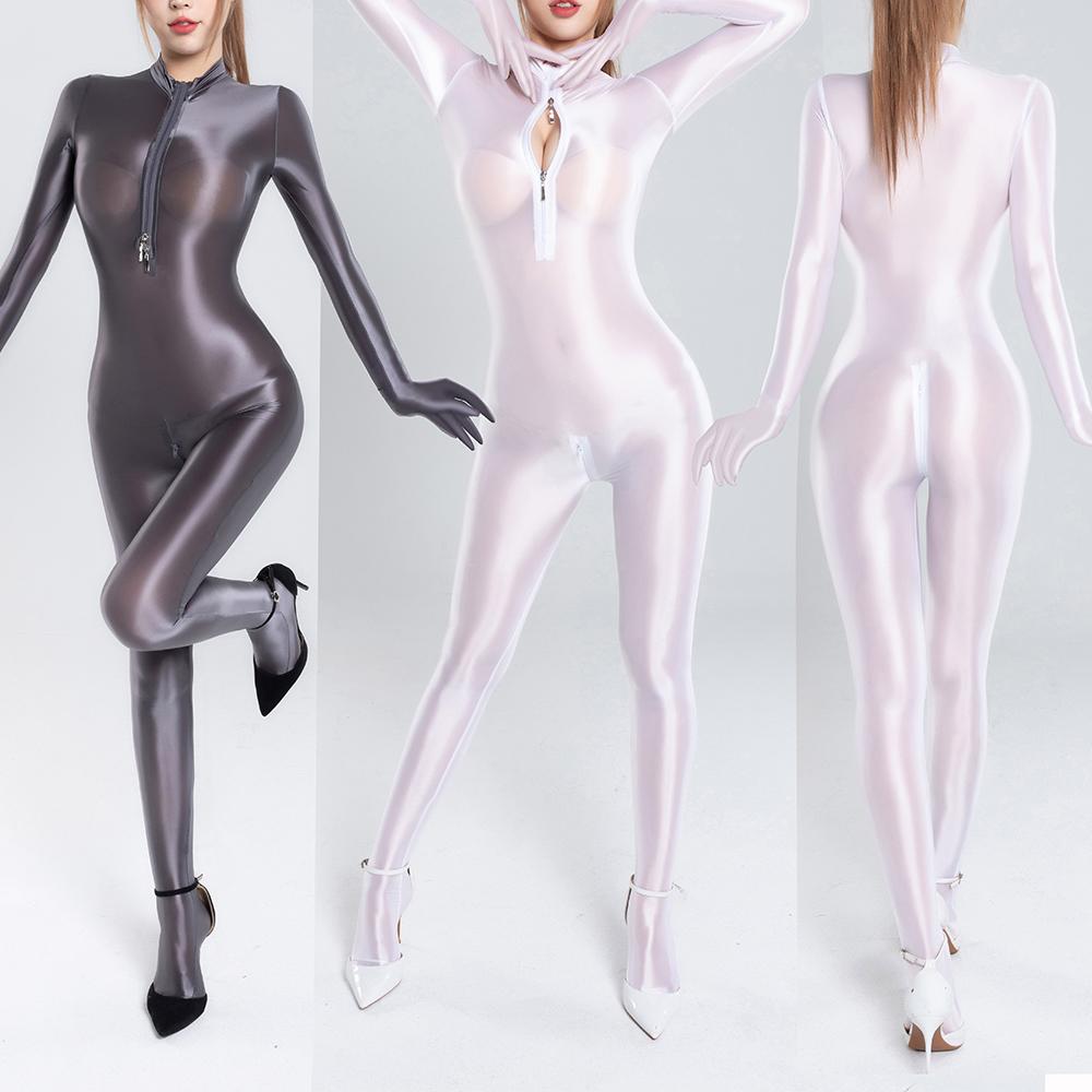 Clubwear Nightclub Women Jumpsuits Nylon Oil Shiny Sexy