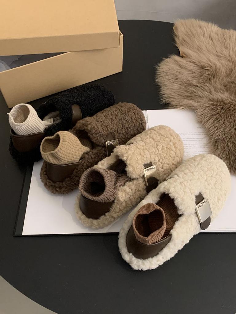 Mao Mao Schuhe Damen Wintermode 2025 neue koreanische Version Retro flache Sohle vielseitige Ein-Pedal Doudou Schuhe Damen Samt Baumwollschuhe