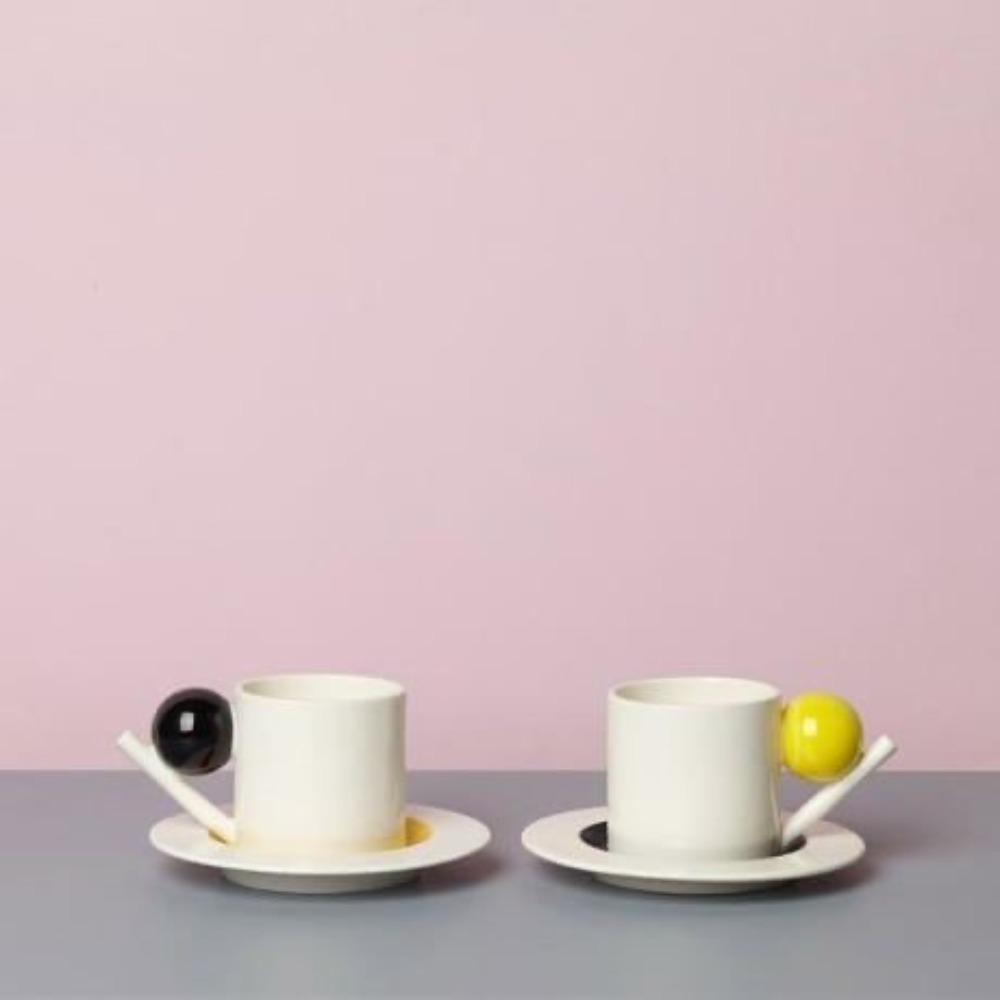 Ceramic Kettle Cup Simple Geometric Sphere Afternoon Tea Ceramic Coffee Cup and Saucer Color Matching Coffee Cup and Saucer
