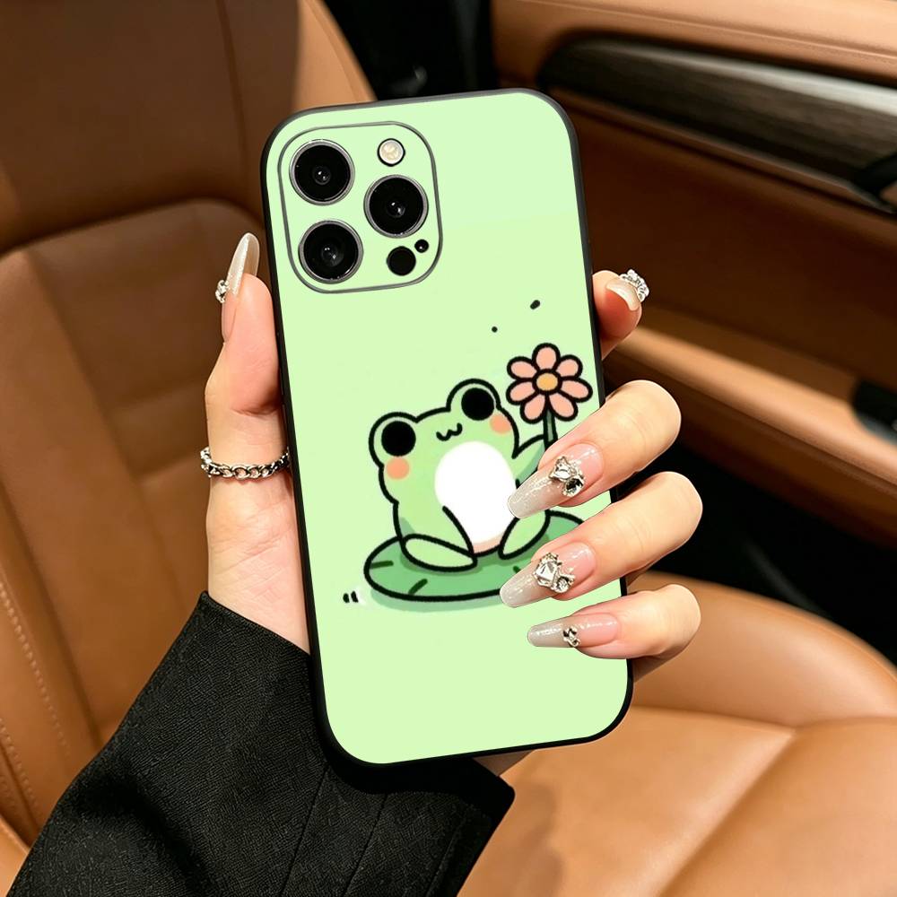 Cute Frog Cartoon Phone Case For iPhone 17,16,15,14,13,12,11 Pro Max,16/15/14Plus,XS Soft Black Cover