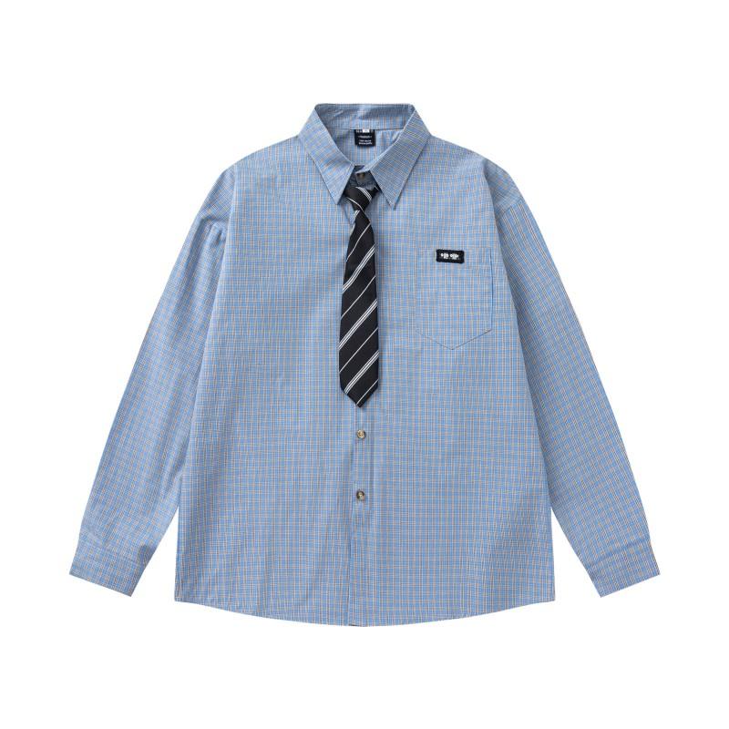 Mens Long Sleeve Plaid Shirt Japanese Vintage Style Loose Fit Casual Couples