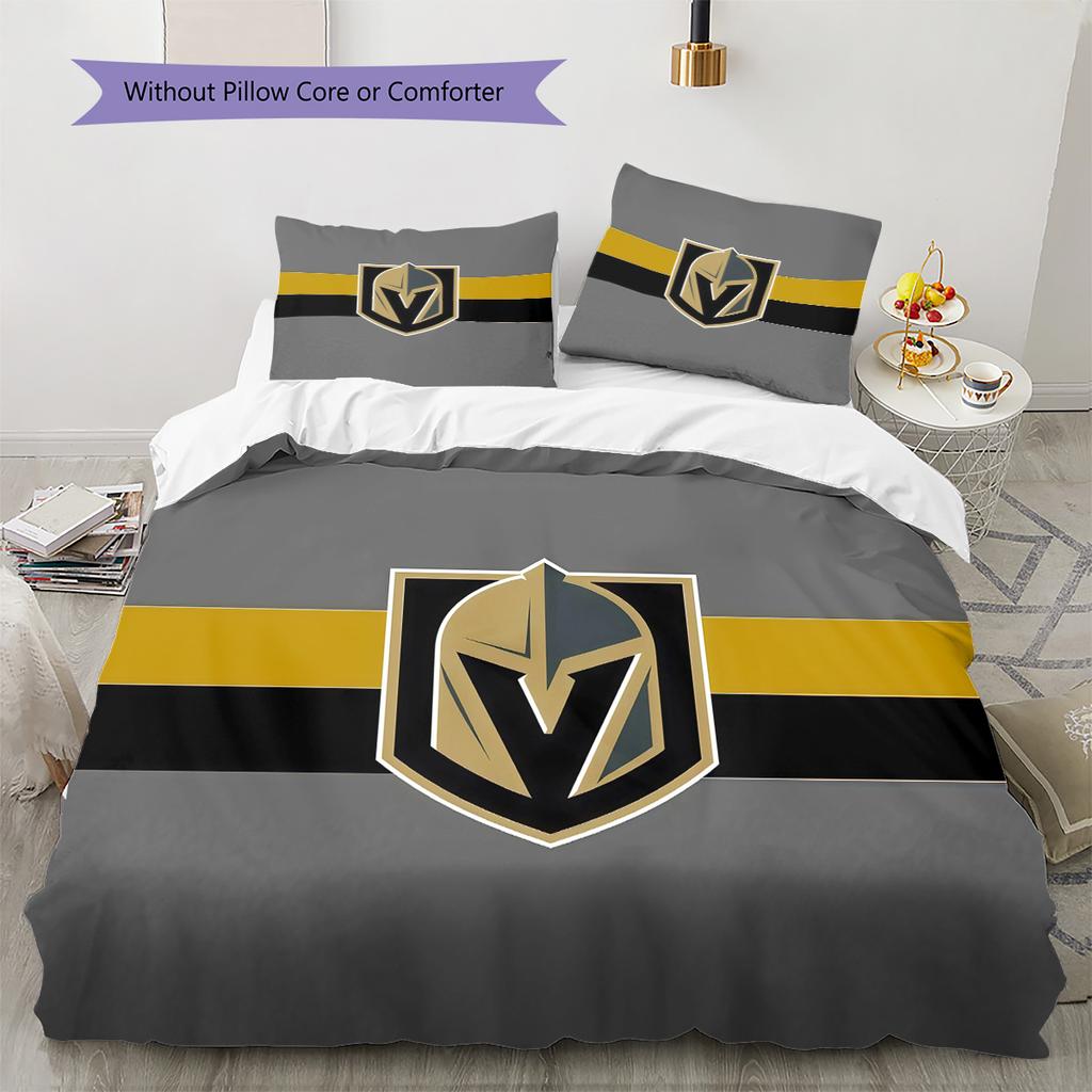 Ensemble de couette à motif Vegas Golden Knights2 Décoration de maison Cadeau (1 * housse de couette + 2 * taie d'oreiller sans garnissage)