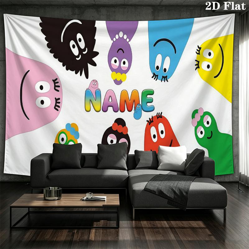 Custom Name,Barbapapa Wall tapestry, aesthetic printed fabric blanket, suitable for bedroom, living room, and home decor.