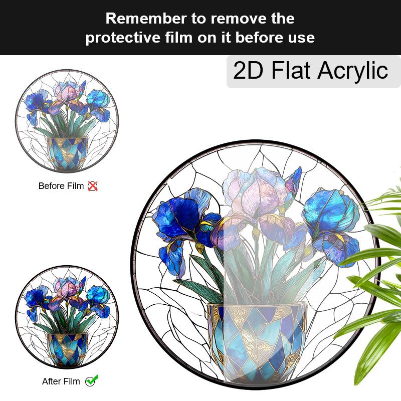 Acrylic Iris Flower Suncatcher Stained Glass Effect Window Hanging Ornament Floral Gifts for Mom Grandma