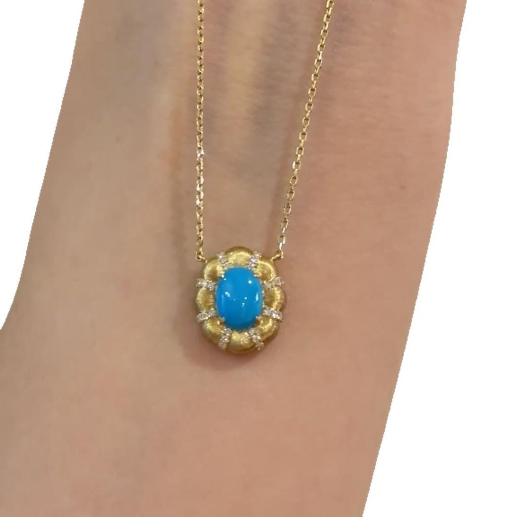 Brushed Oval Turquoise Necklace Female Niche Design High-End Light Luxury Cold Collarbone Chain